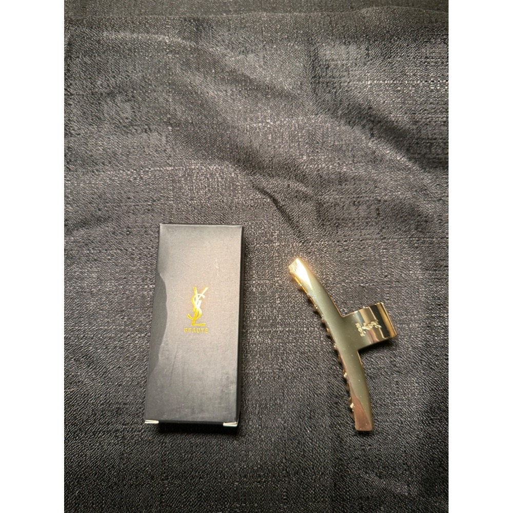 YSL Yves Saint Laurent Beaute Gold Tone Hair Clip Pince A Cheveux Logo Boxed